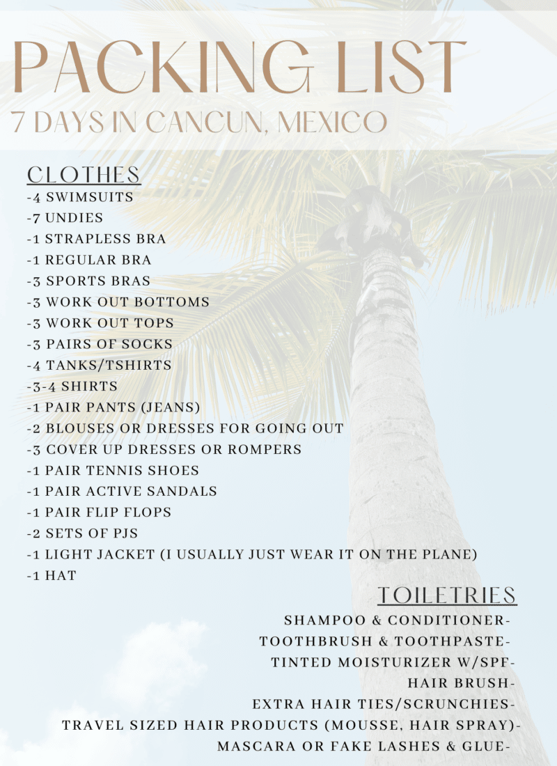 7 Day Cancun Packing List